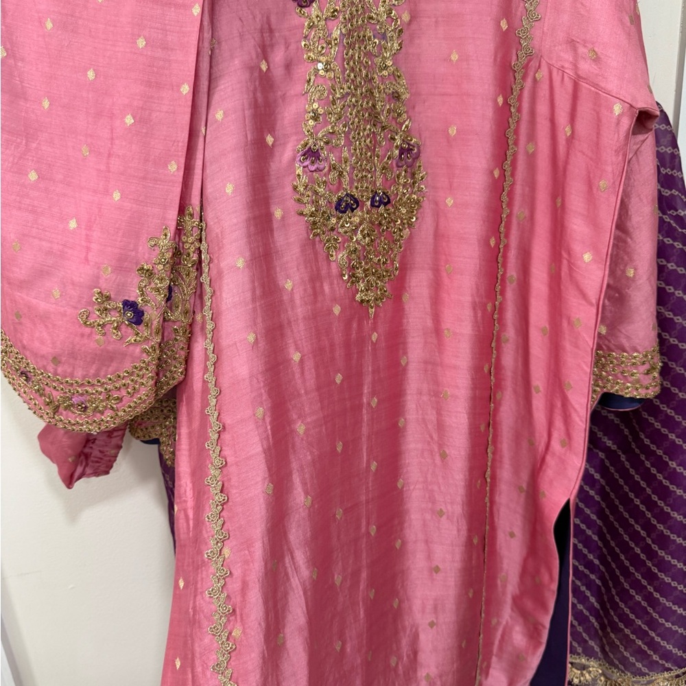 Pink Dress with Gold Embroidery